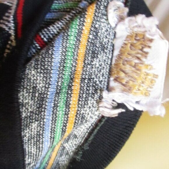 Vintage 80s True Boho Top Medium Chrome Crosstitch Print Knit Sweater by Bananas - Picture 6 of 7